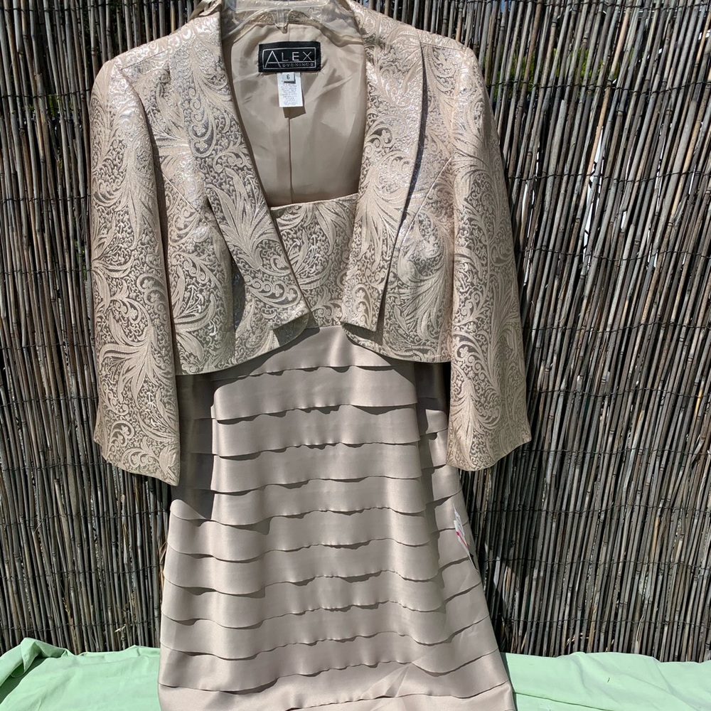Gold evening dress with shawl